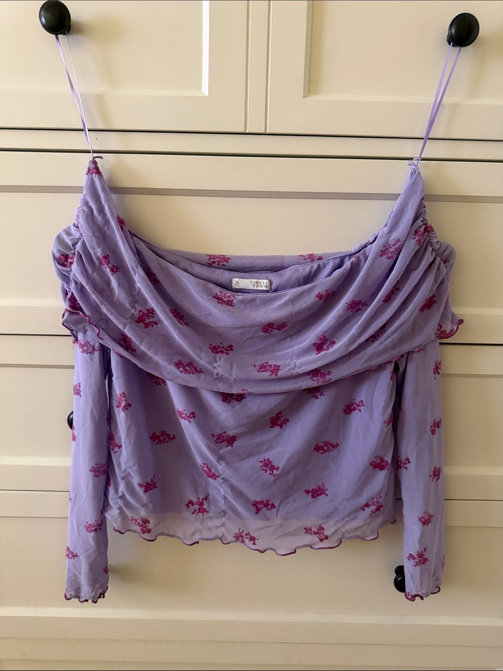 Y2K-Inspired Lavender Off-Shoulder Floral crop top